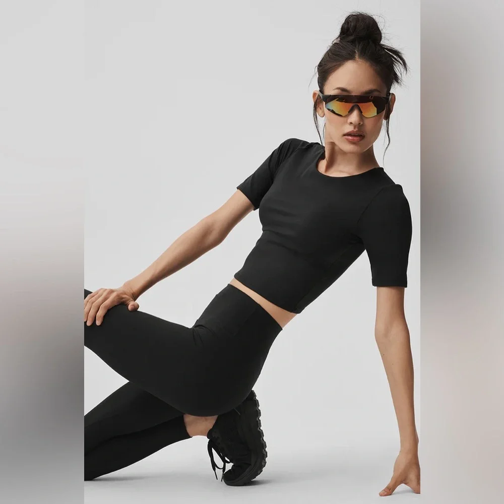 ALO Softsculpt Precision Half Sleeve Tee Black S